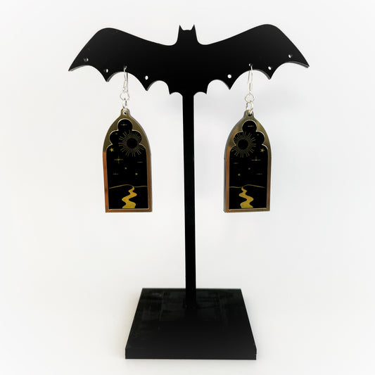 Celestial Night Sky Earrings (Black) - Frame 2