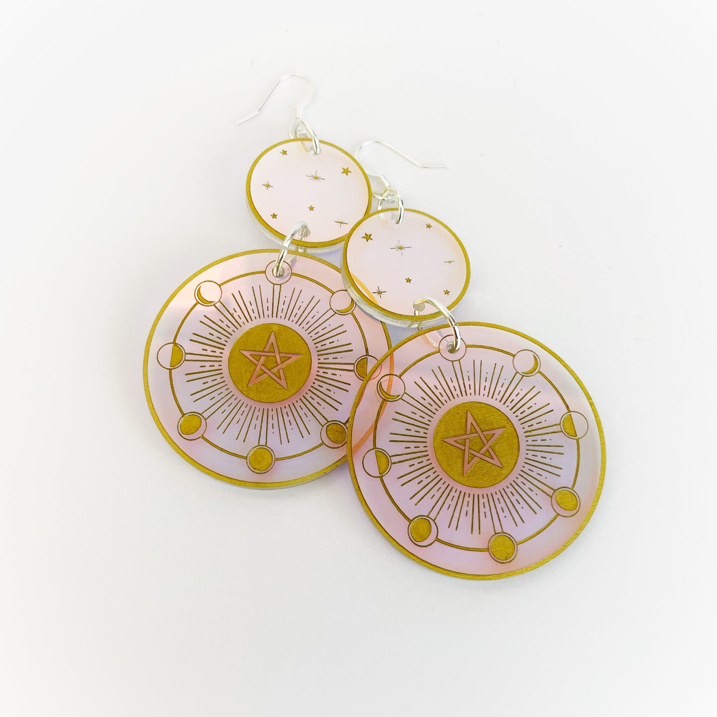 Moon cycle / starry / pentagram Earrings (Iridescent) - Circular