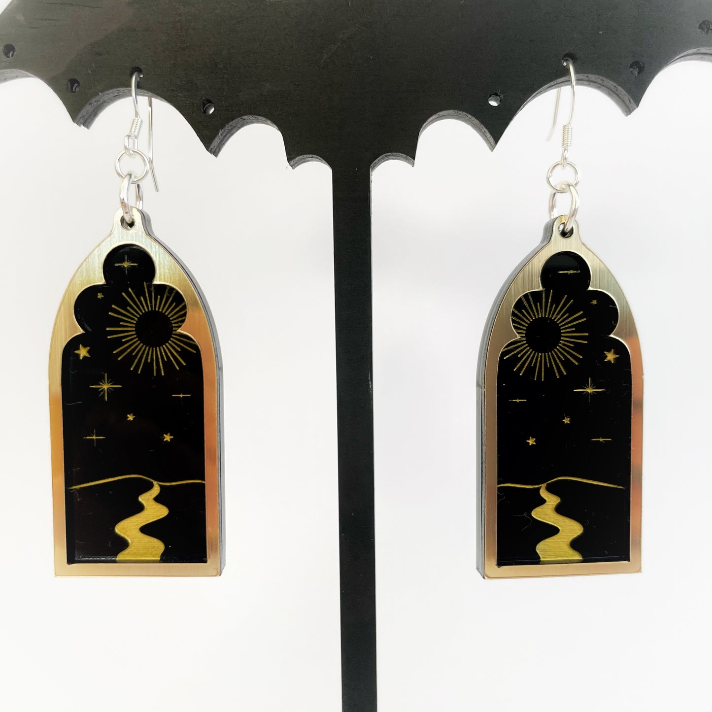 Celestial Night Sky Earrings (Black) - Frame 2