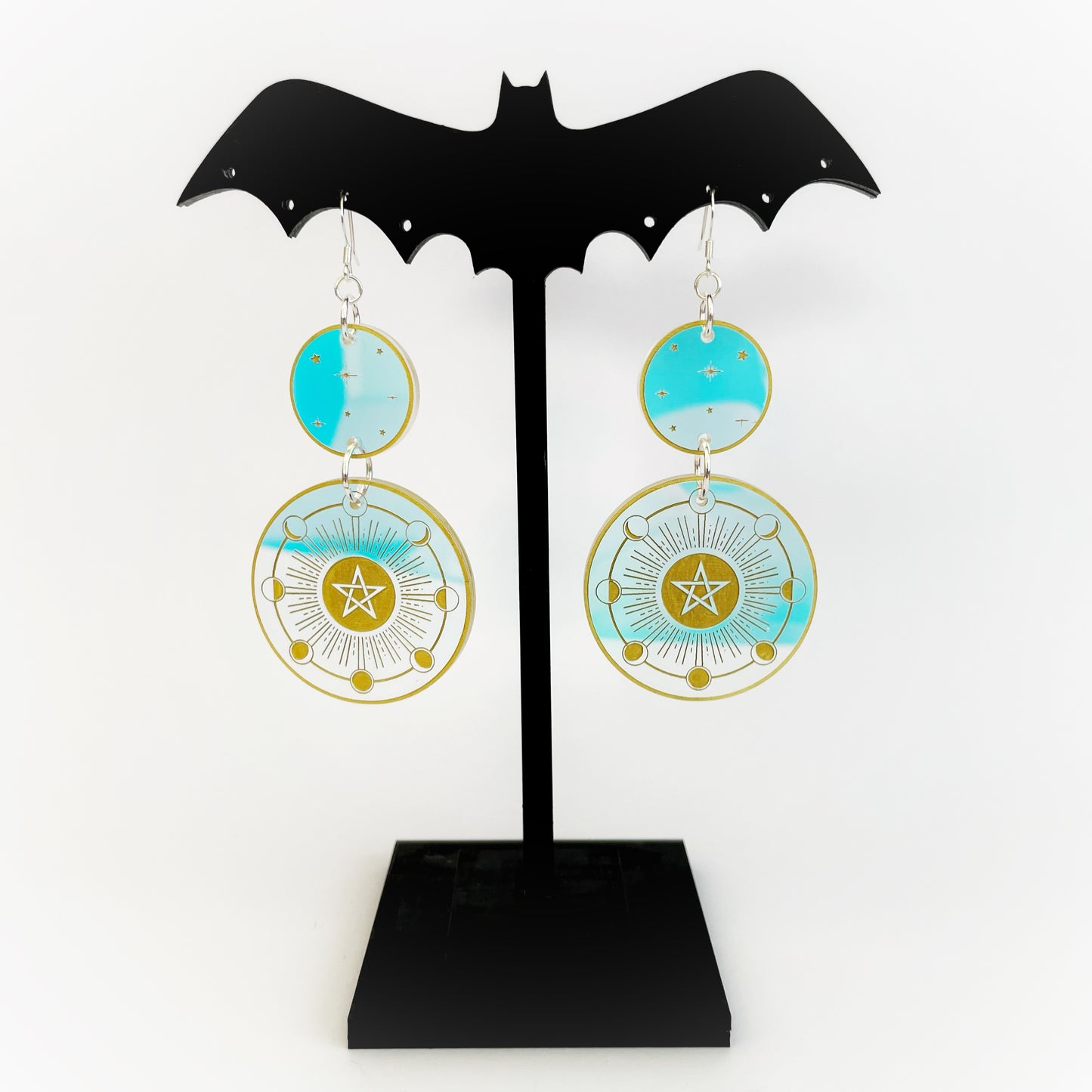 Moon cycle / starry / pentagram Earrings (Iridescent) - Circular